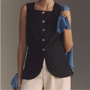Maeve Black Vest with Gold-Tone Buttons Small